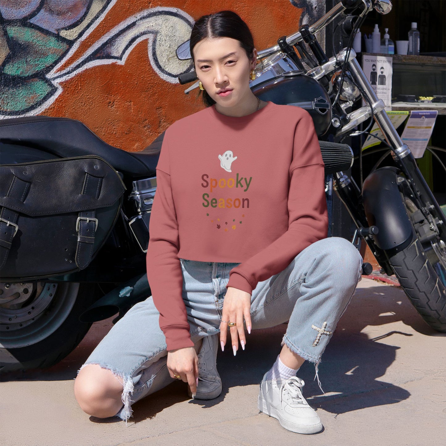 Women’s Spooky Season Cropped Halloween Sweatshirt | Cute Ghost Fall Top