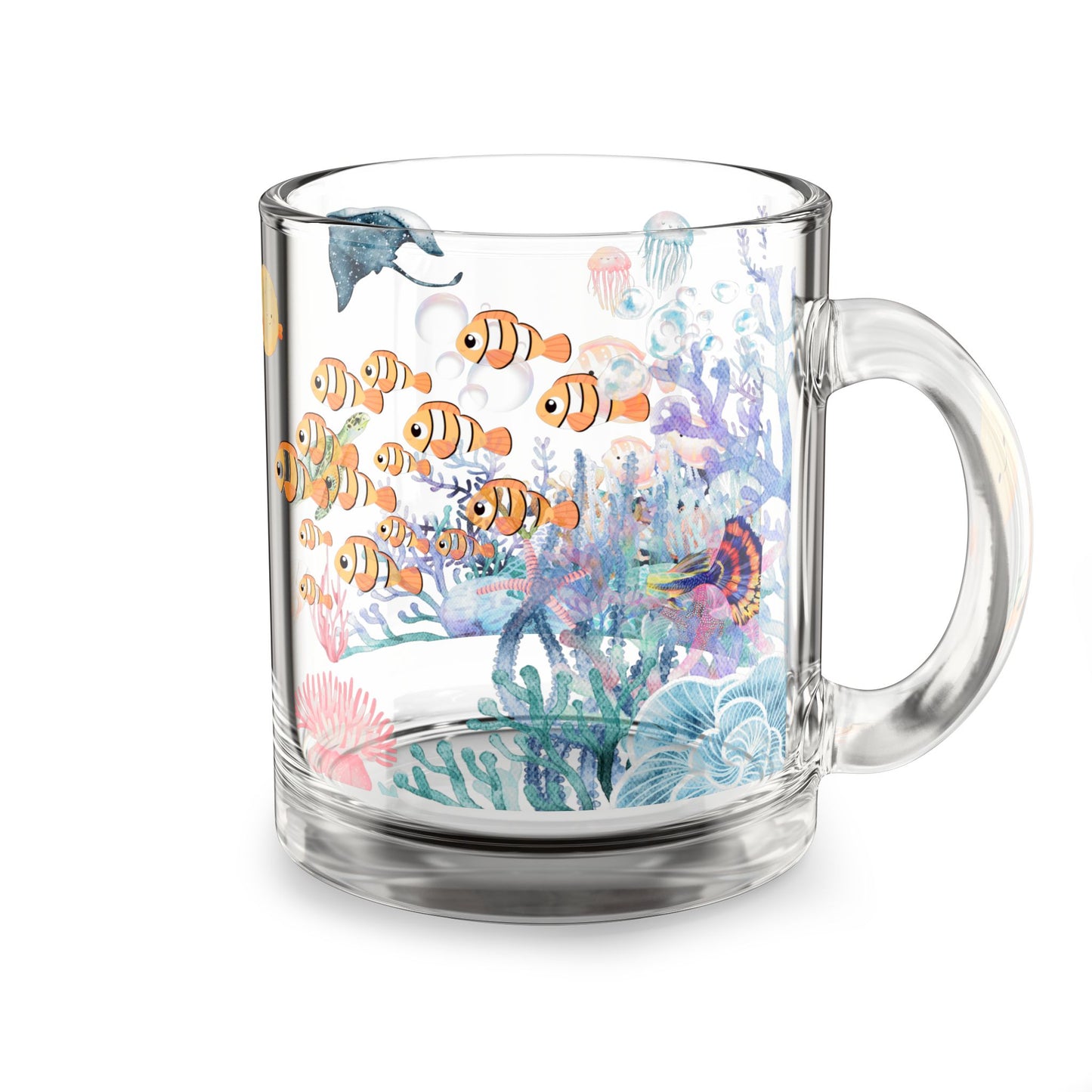 Underwater Adventure Glass Mug, Fish-Themed Coffee Cup, Ocean Decor, Gift for Sea Lovers, Marine Life Mug
