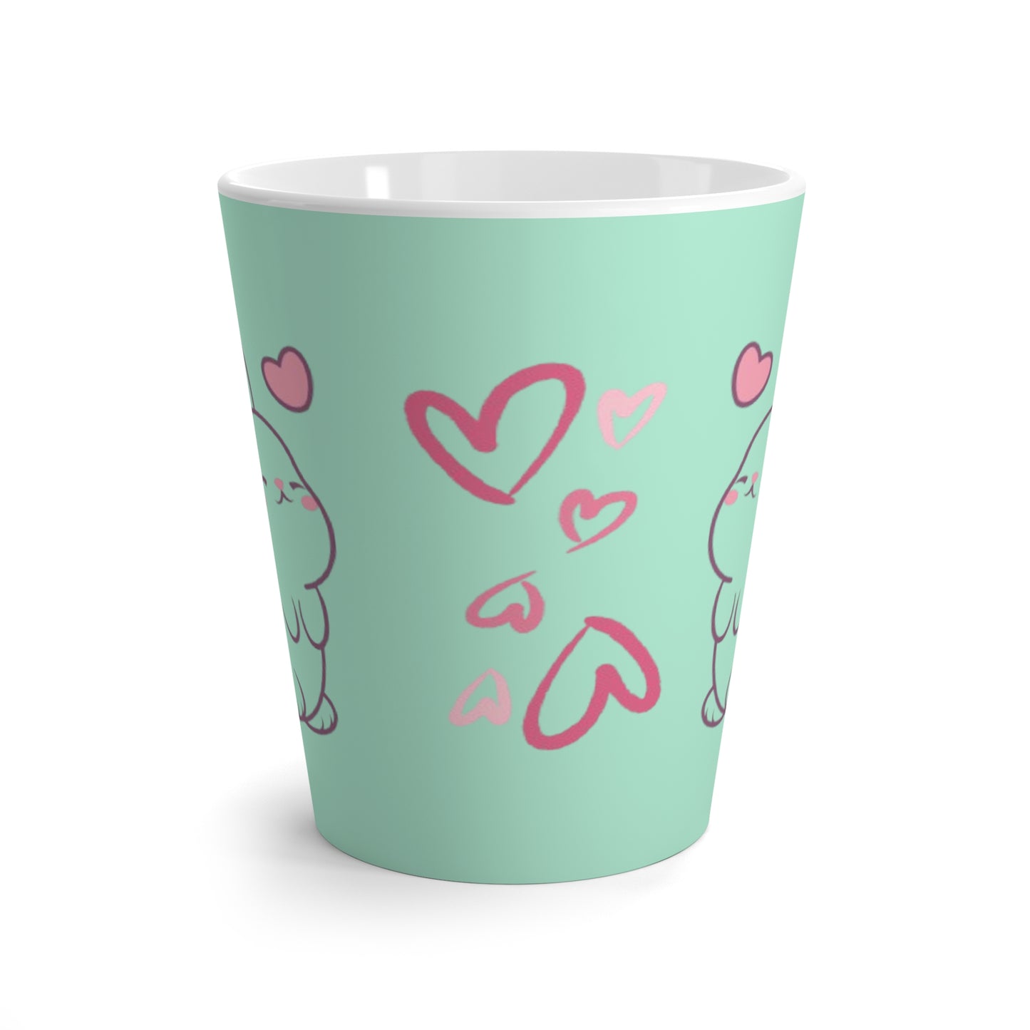 Cute Bunny Latte Mug, Adorable Tea Cup for Animal Lovers, Gift for Valentines Day, Heart Mug for Coffee, Fun Kitchen Accessory
