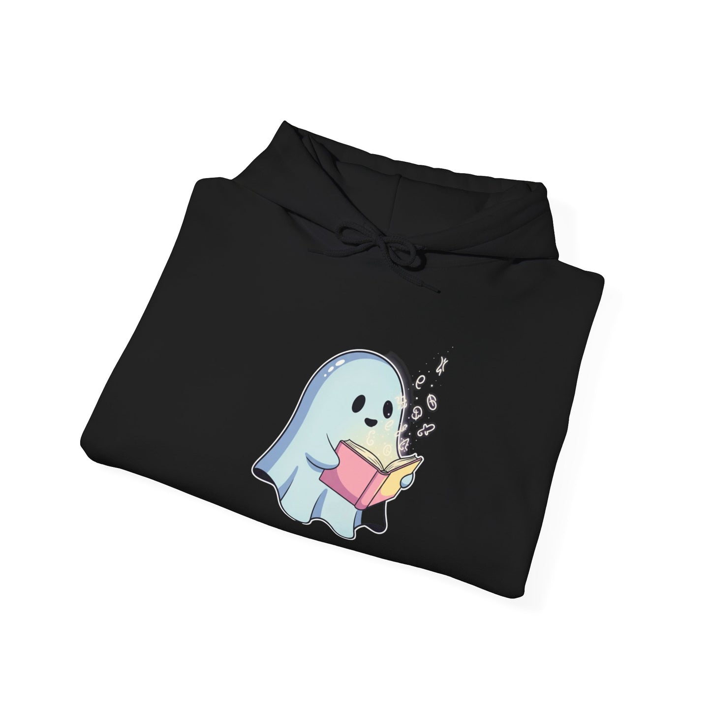 Cozy Ghost Reading Hoodie | Unisex Halloween Sweatshirt Gift