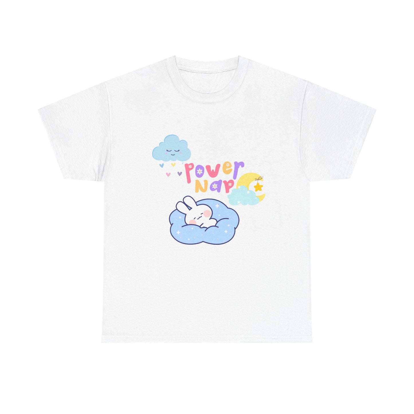 Power Nap Unisex Heavy Cotton Tee, Comfortable T-Shirt, Cute Rabbit Design, Relaxation Gift, Cozy Apparel, Perfect for Nappers