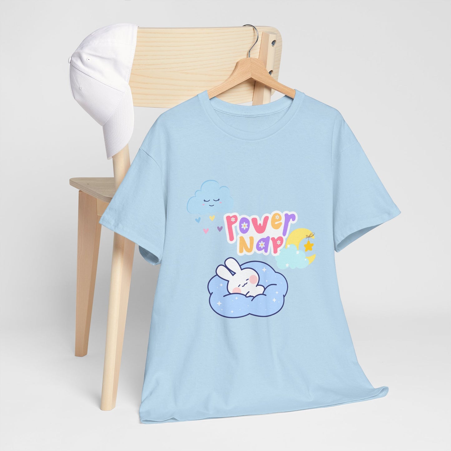 Power Nap Unisex Heavy Cotton Tee, Comfortable T-Shirt, Cute Rabbit Design, Relaxation Gift, Cozy Apparel, Perfect for Nappers