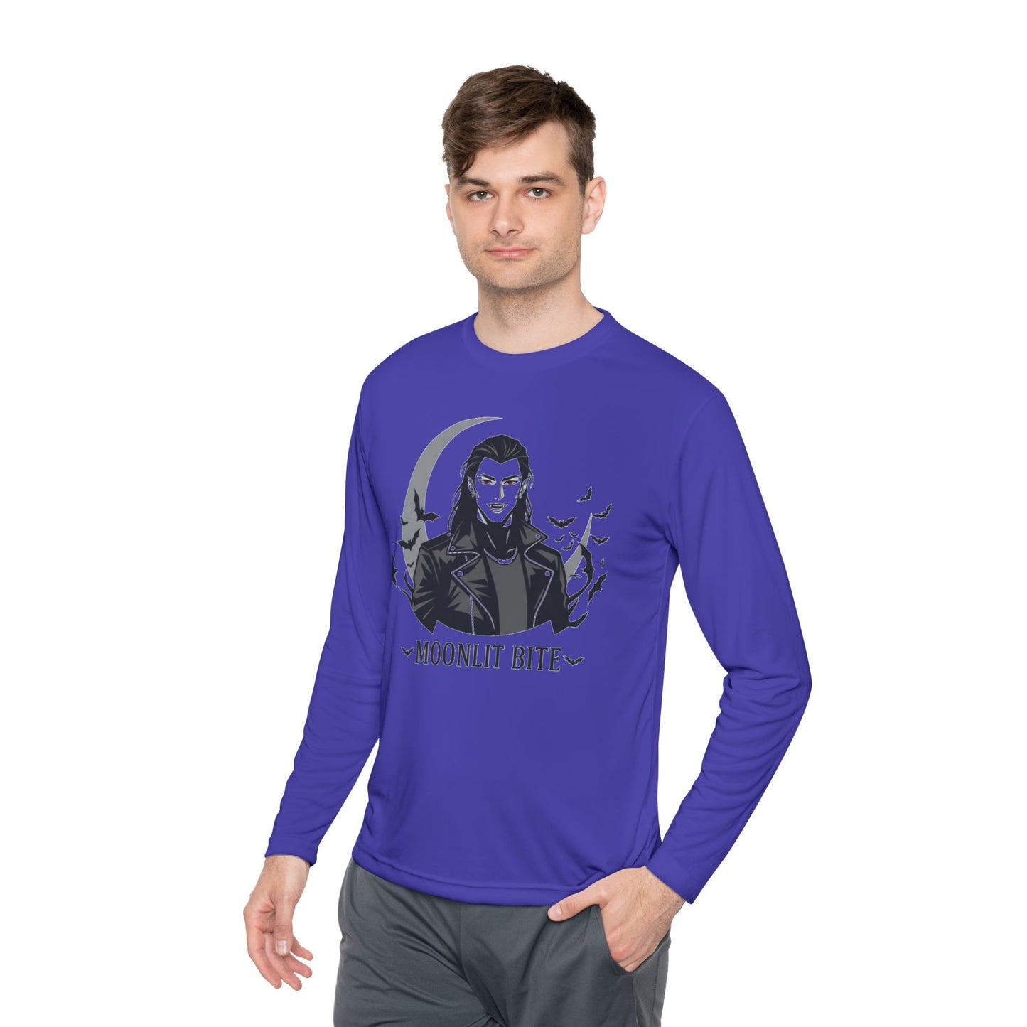 Moonlit Bite Gothic Long Sleeve Tee – Unisex Halloween Shirt, Casual Autumn Wear