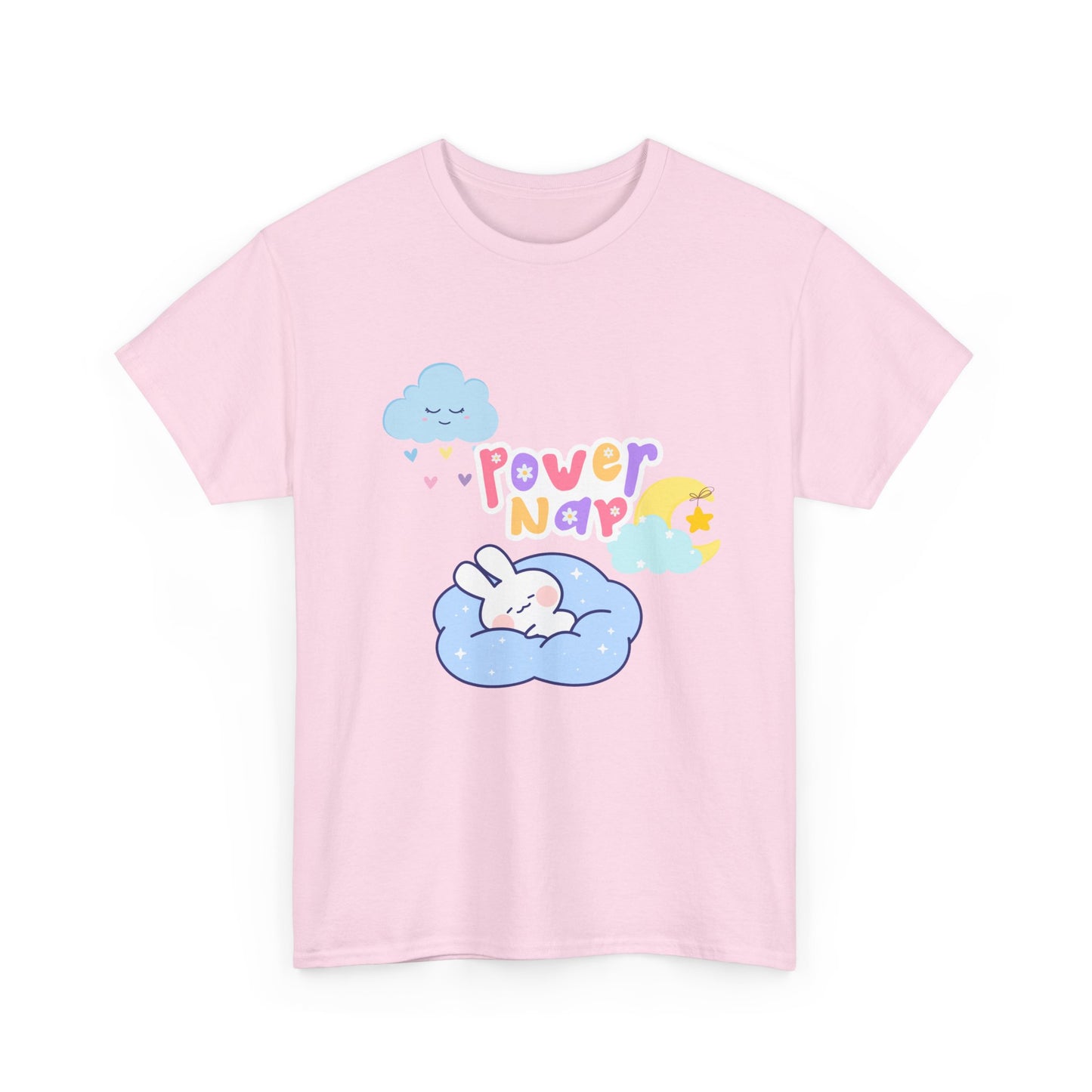 Power Nap Unisex Heavy Cotton Tee, Comfortable T-Shirt, Cute Rabbit Design, Relaxation Gift, Cozy Apparel, Perfect for Nappers