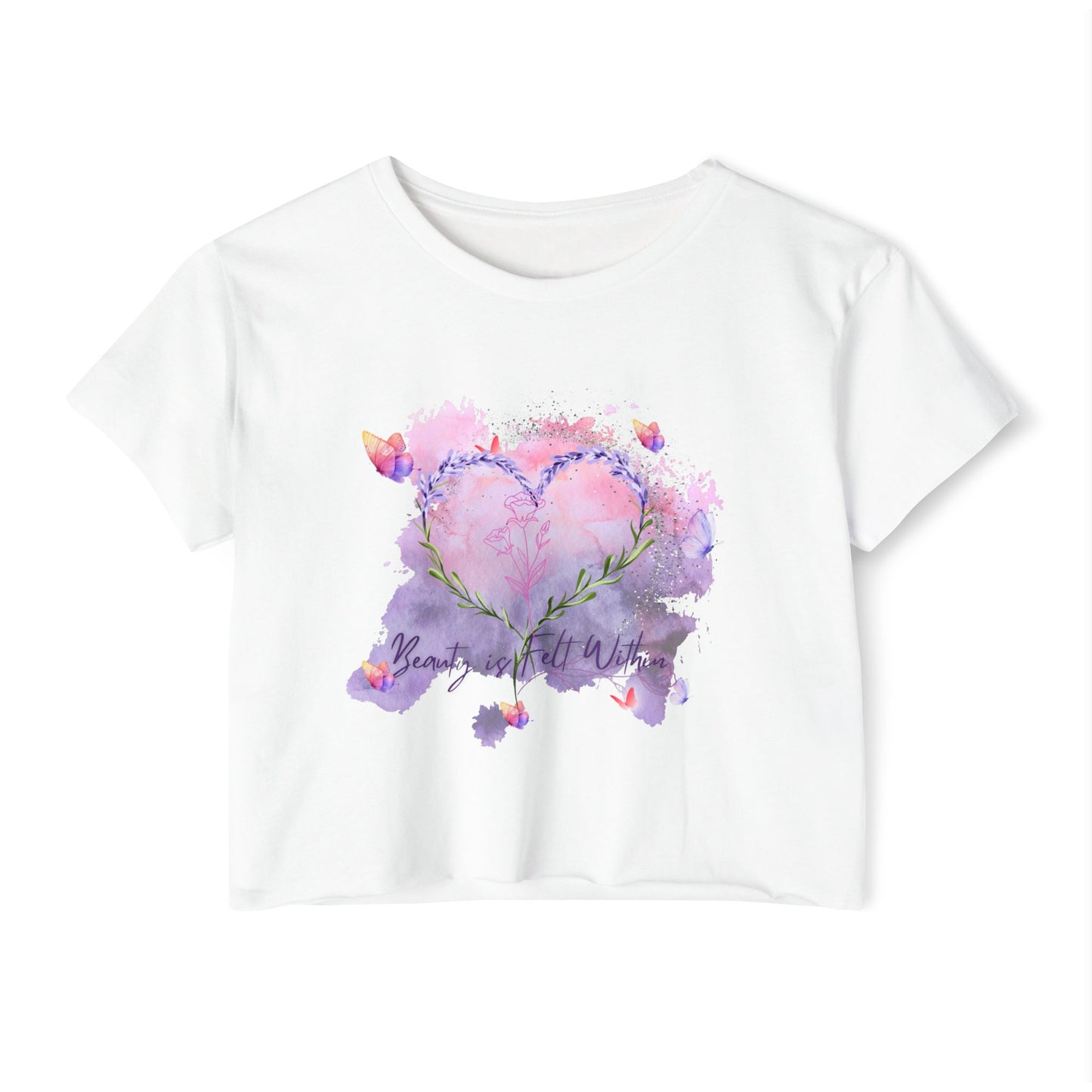 Bohemian Watercolor Heart Crop Top, Women's Festival Top, Summer Vibes Apparel, Casual Wear, Gift for Her