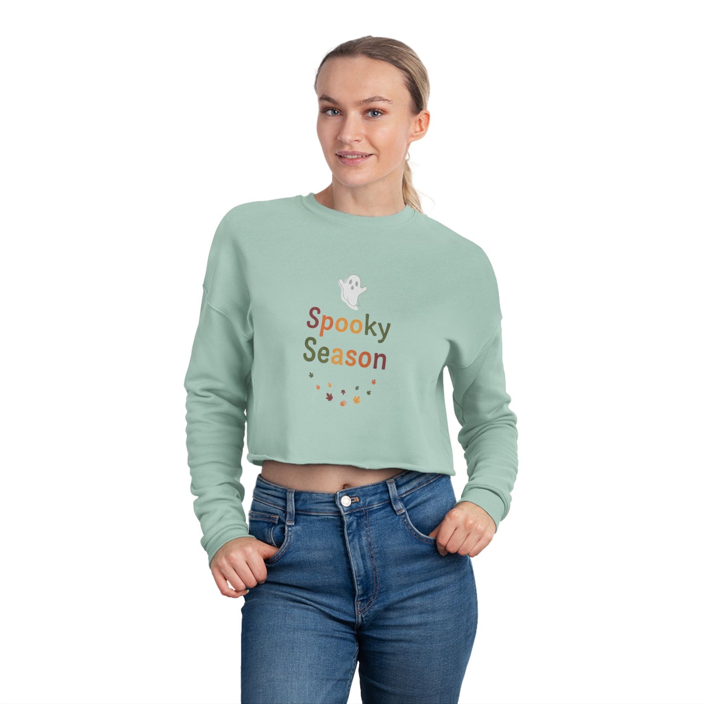 Women’s Spooky Season Cropped Halloween Sweatshirt | Cute Ghost Fall Top