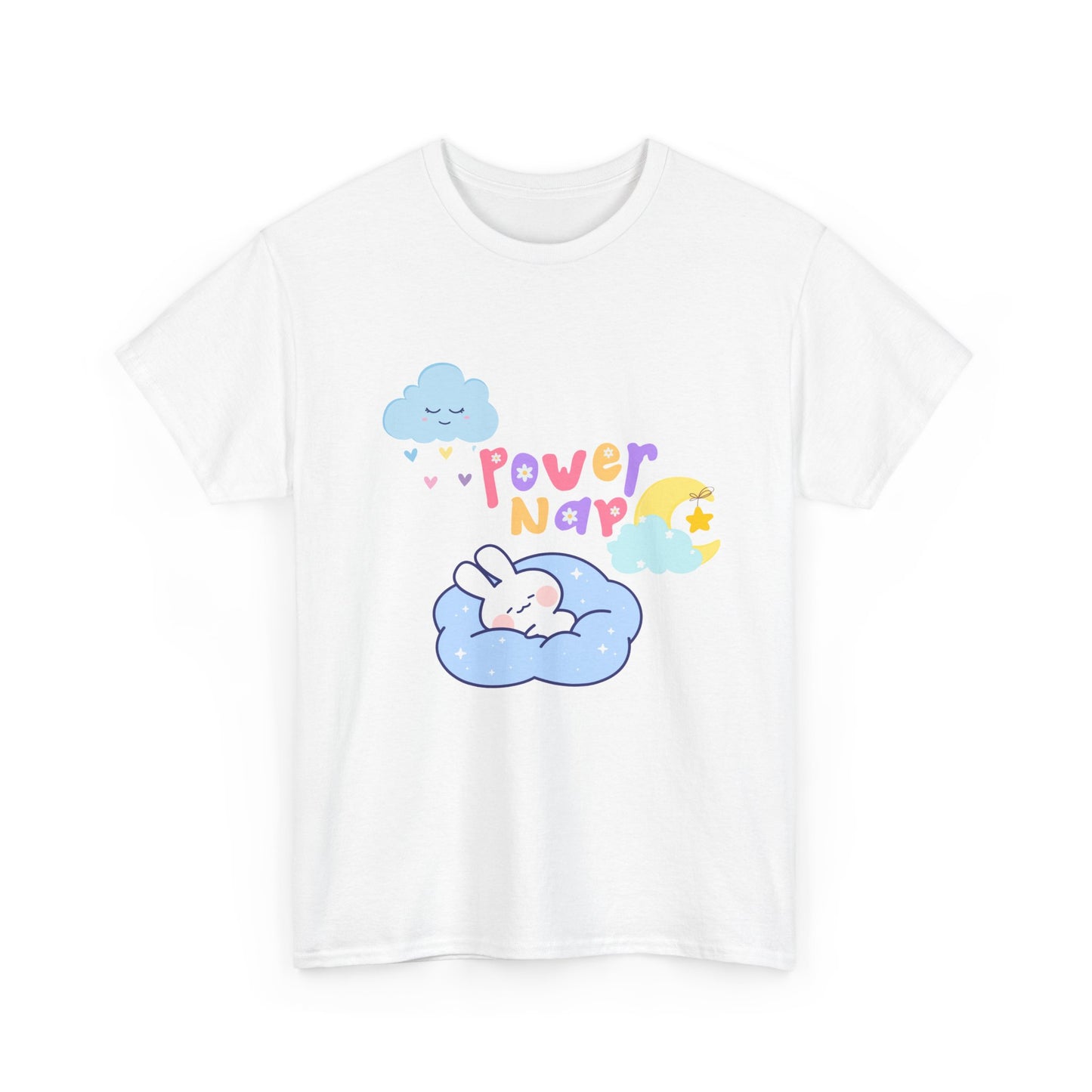 Power Nap Unisex Heavy Cotton Tee, Comfortable T-Shirt, Cute Rabbit Design, Relaxation Gift, Cozy Apparel, Perfect for Nappers