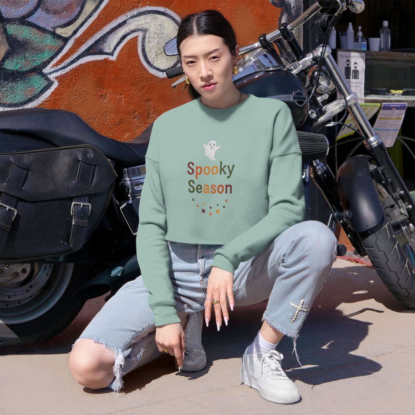 Women’s Spooky Season Cropped Halloween Sweatshirt | Cute Ghost Fall Top
