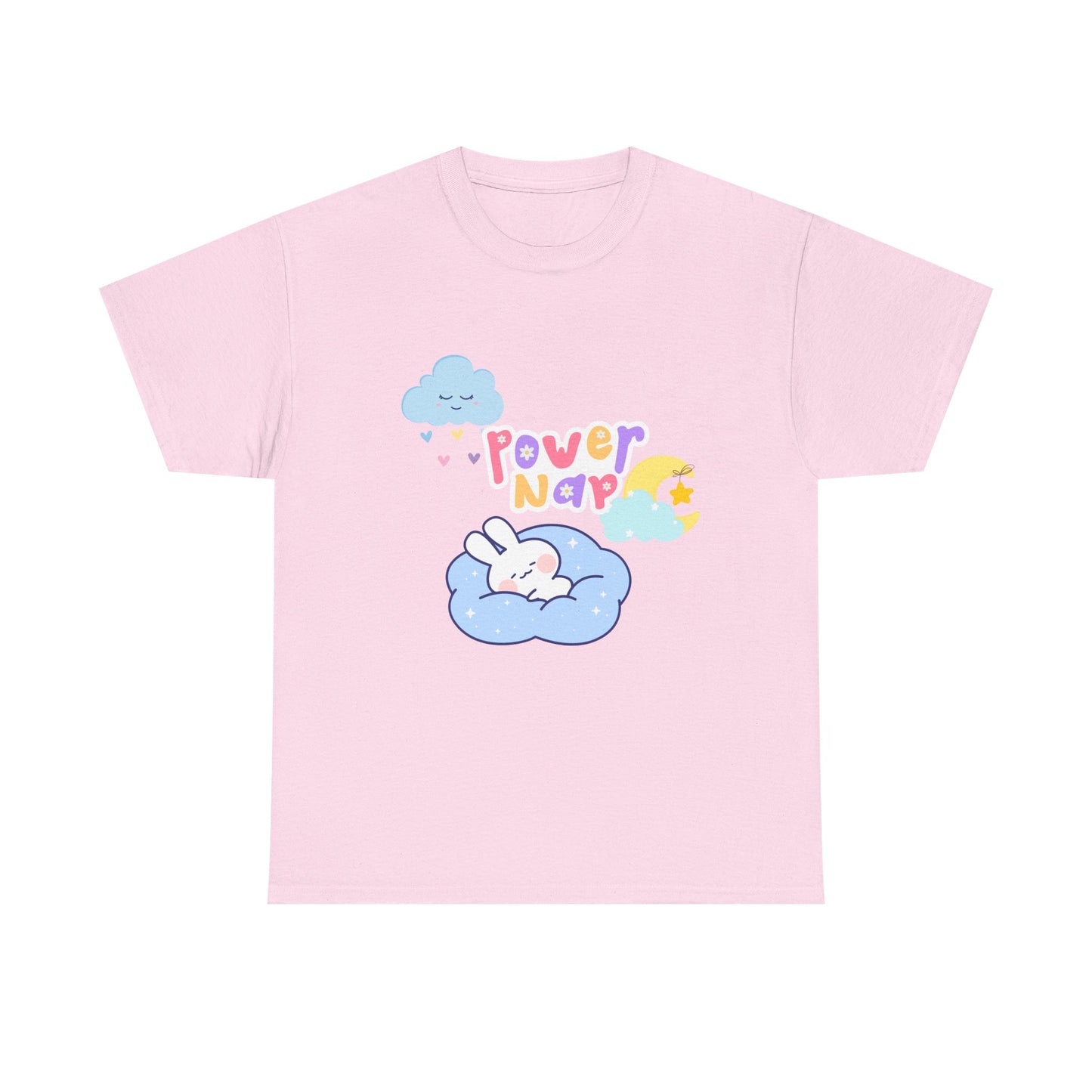 Power Nap Unisex Heavy Cotton Tee, Comfortable T-Shirt, Cute Rabbit Design, Relaxation Gift, Cozy Apparel, Perfect for Nappers