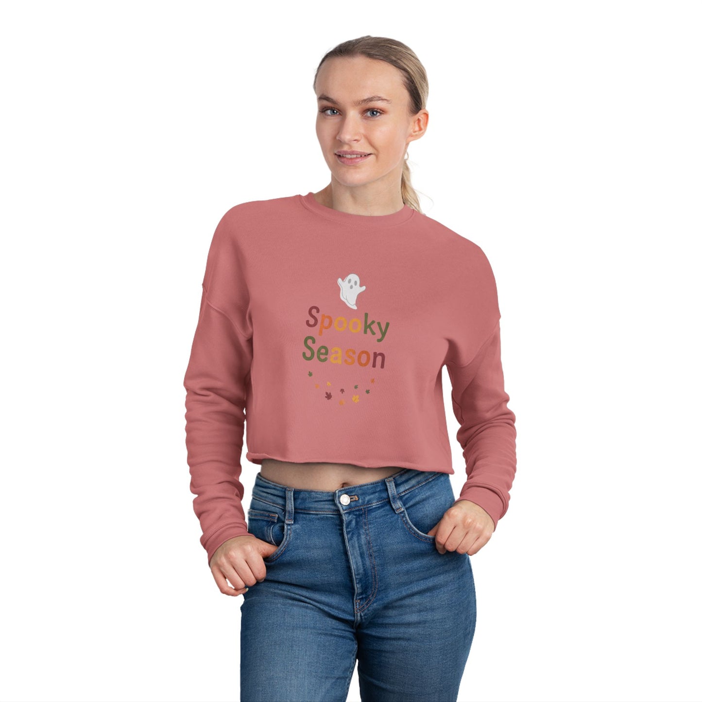 Women’s Spooky Season Cropped Halloween Sweatshirt | Cute Ghost Fall Top