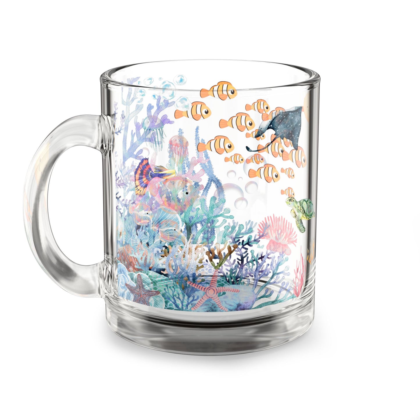 Underwater Adventure Glass Mug, Fish-Themed Coffee Cup, Ocean Decor, Gift for Sea Lovers, Marine Life Mug