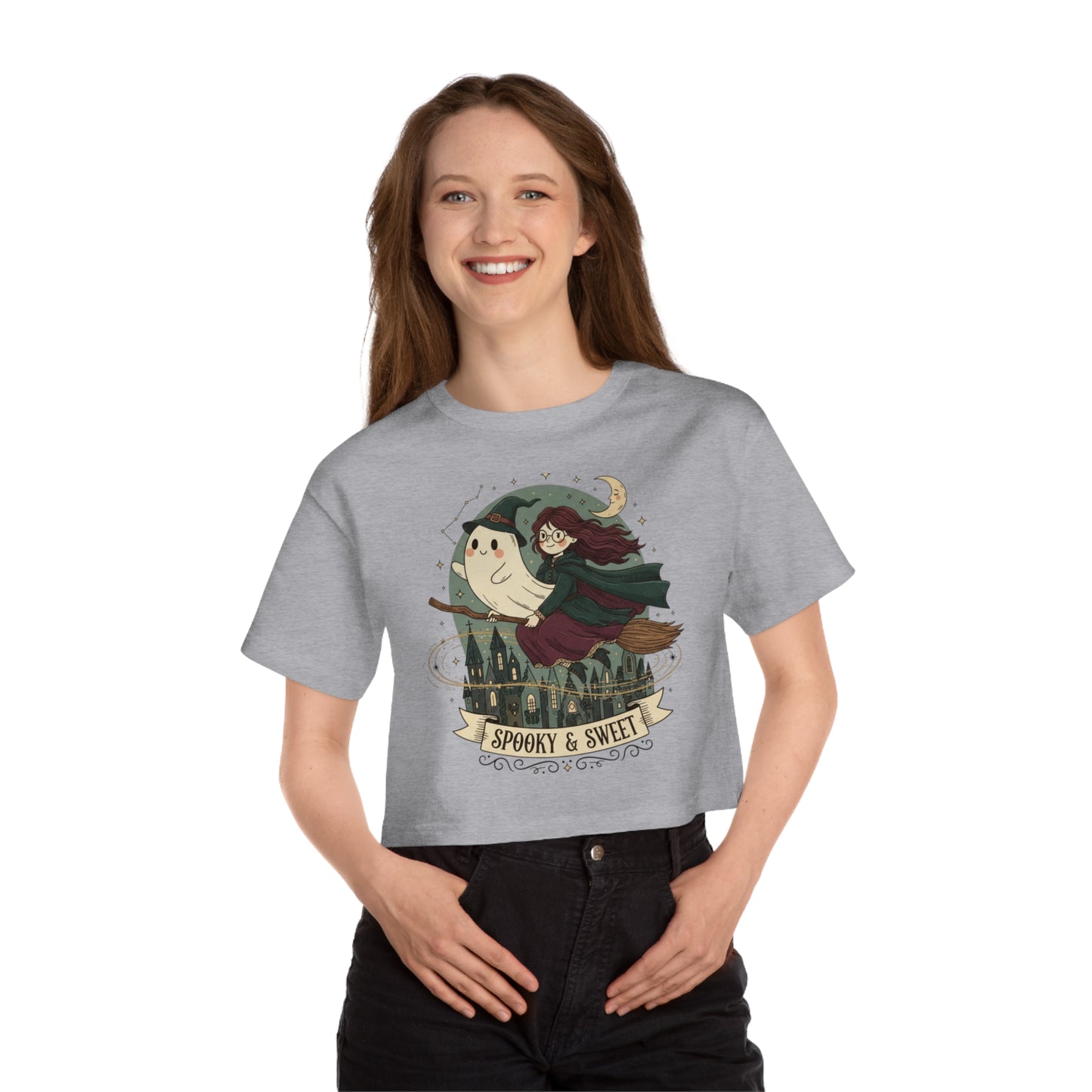 Women’s Spooky & Sweet Cropped Halloween T-Shirt | Witchy Cute Fall Top