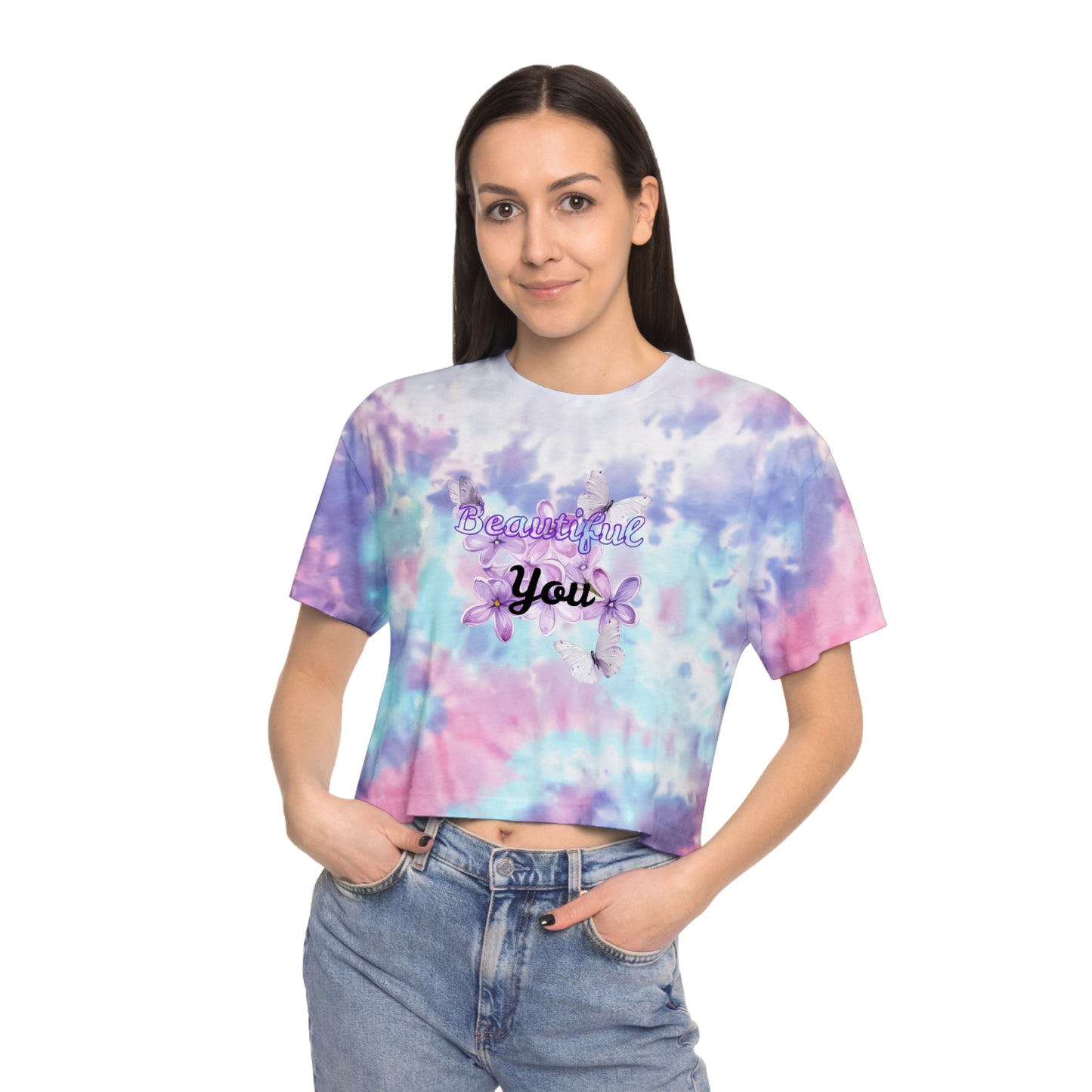 Women's Tie-Dye Crop Tee - Beautiful You, Summer Fashion, Trendy Top, Relaxed Vibe, Gift for Her, Festival Wear