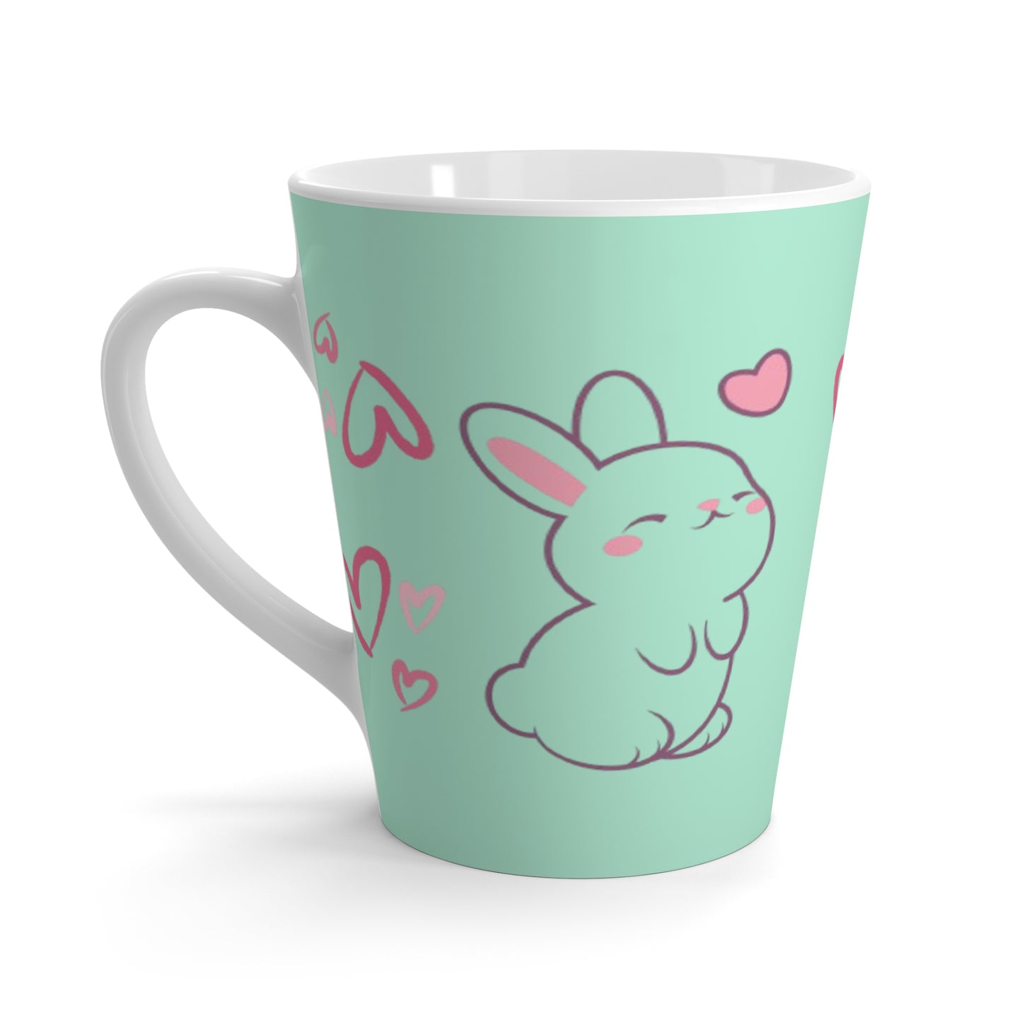 Cute Bunny Latte Mug, Adorable Tea Cup for Animal Lovers, Gift for Valentines Day, Heart Mug for Coffee, Fun Kitchen Accessory