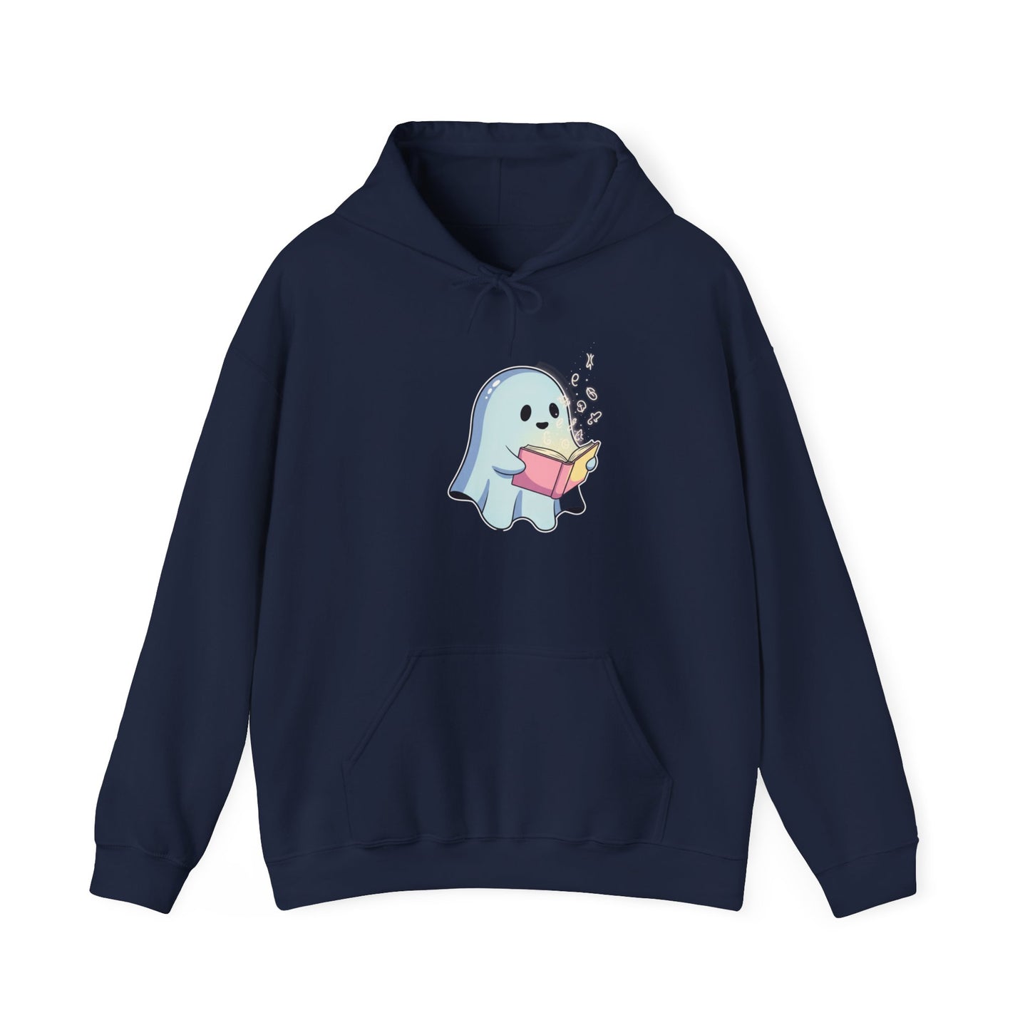 Cozy Ghost Reading Hoodie | Unisex Halloween Sweatshirt Gift