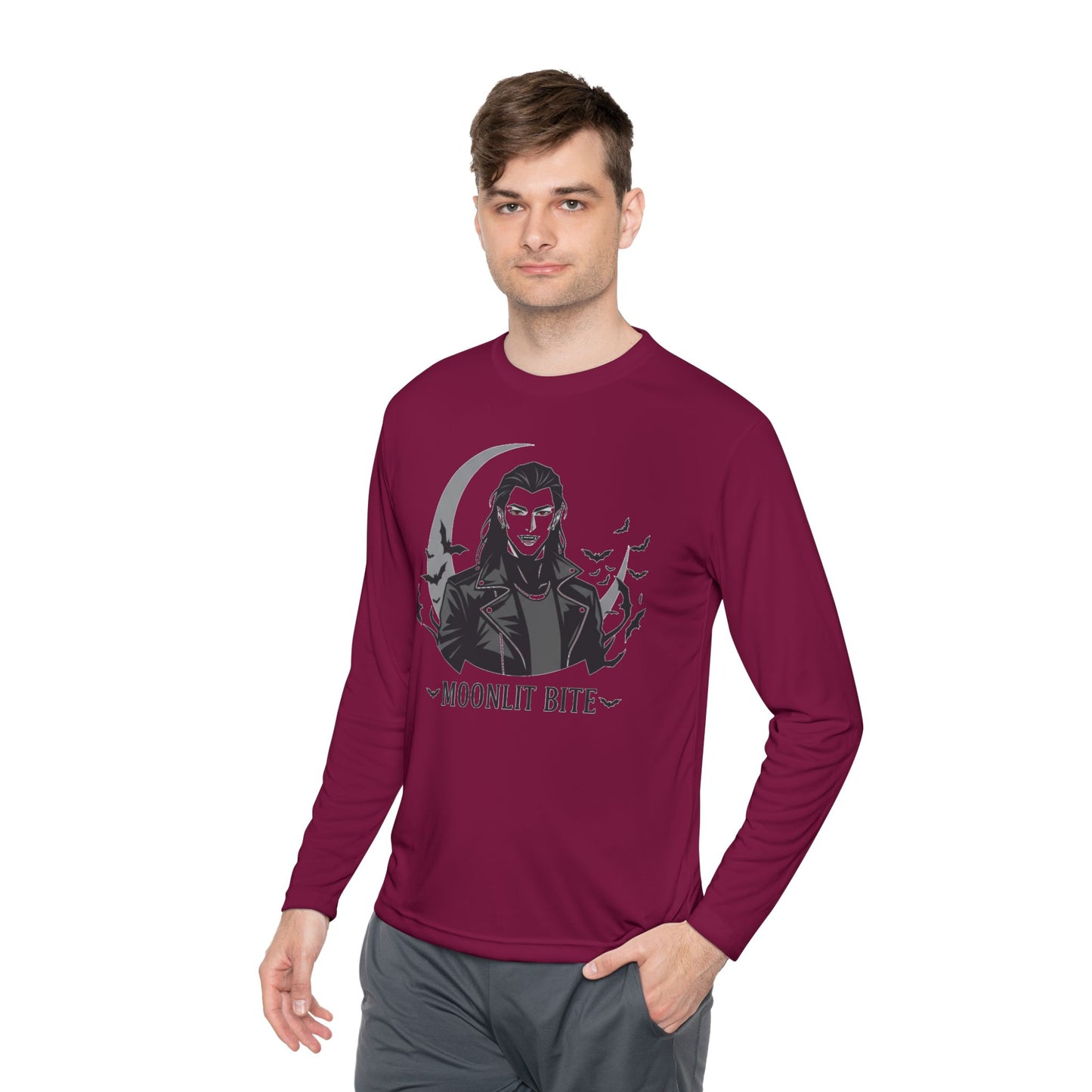 Moonlit Bite Gothic Long Sleeve Tee – Unisex Halloween Shirt, Casual Autumn Wear