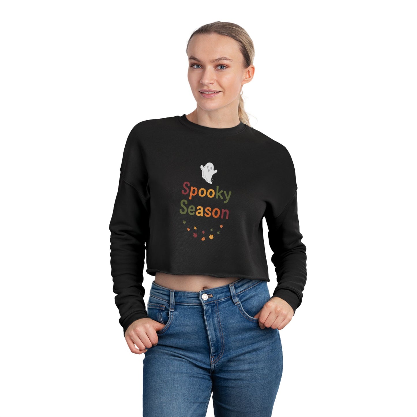 Women’s Spooky Season Cropped Halloween Sweatshirt | Cute Ghost Fall Top