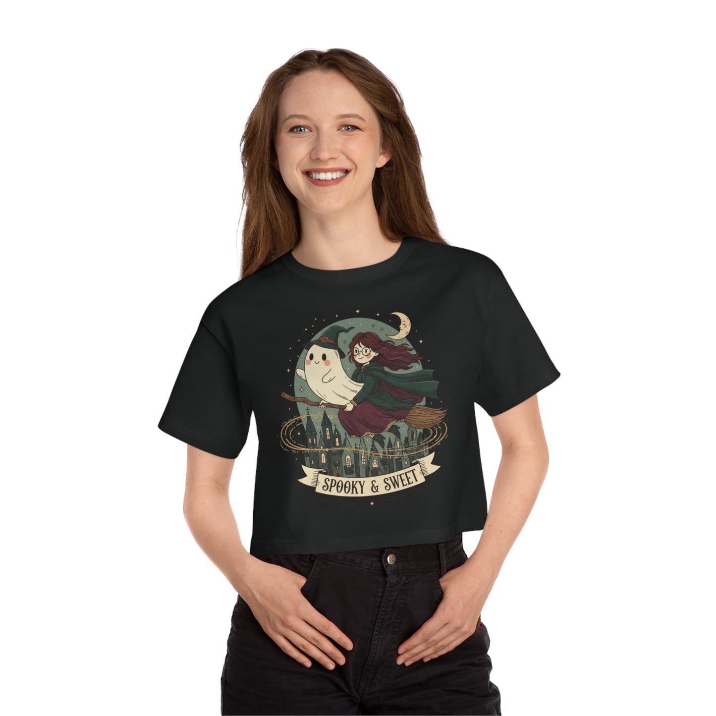 Women’s Spooky & Sweet Cropped Halloween T-Shirt | Witchy Cute Fall Top
