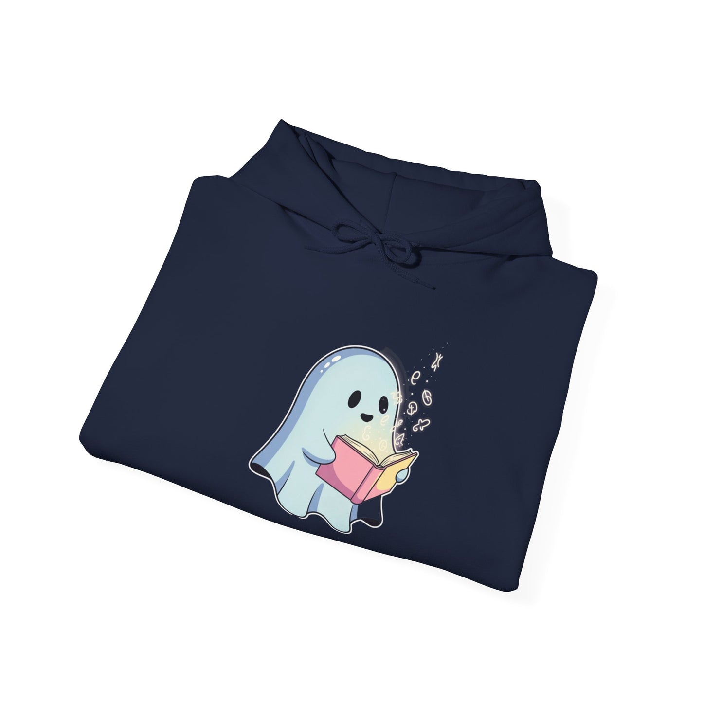 Cozy Ghost Reading Hoodie | Unisex Halloween Sweatshirt Gift