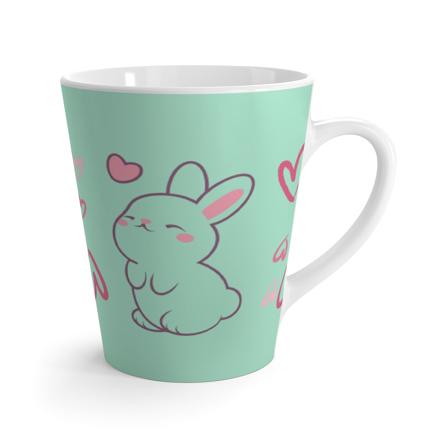 Cute Bunny Latte Mug, Adorable Tea Cup for Animal Lovers, Gift for Valentines Day, Heart Mug for Coffee, Fun Kitchen Accessory