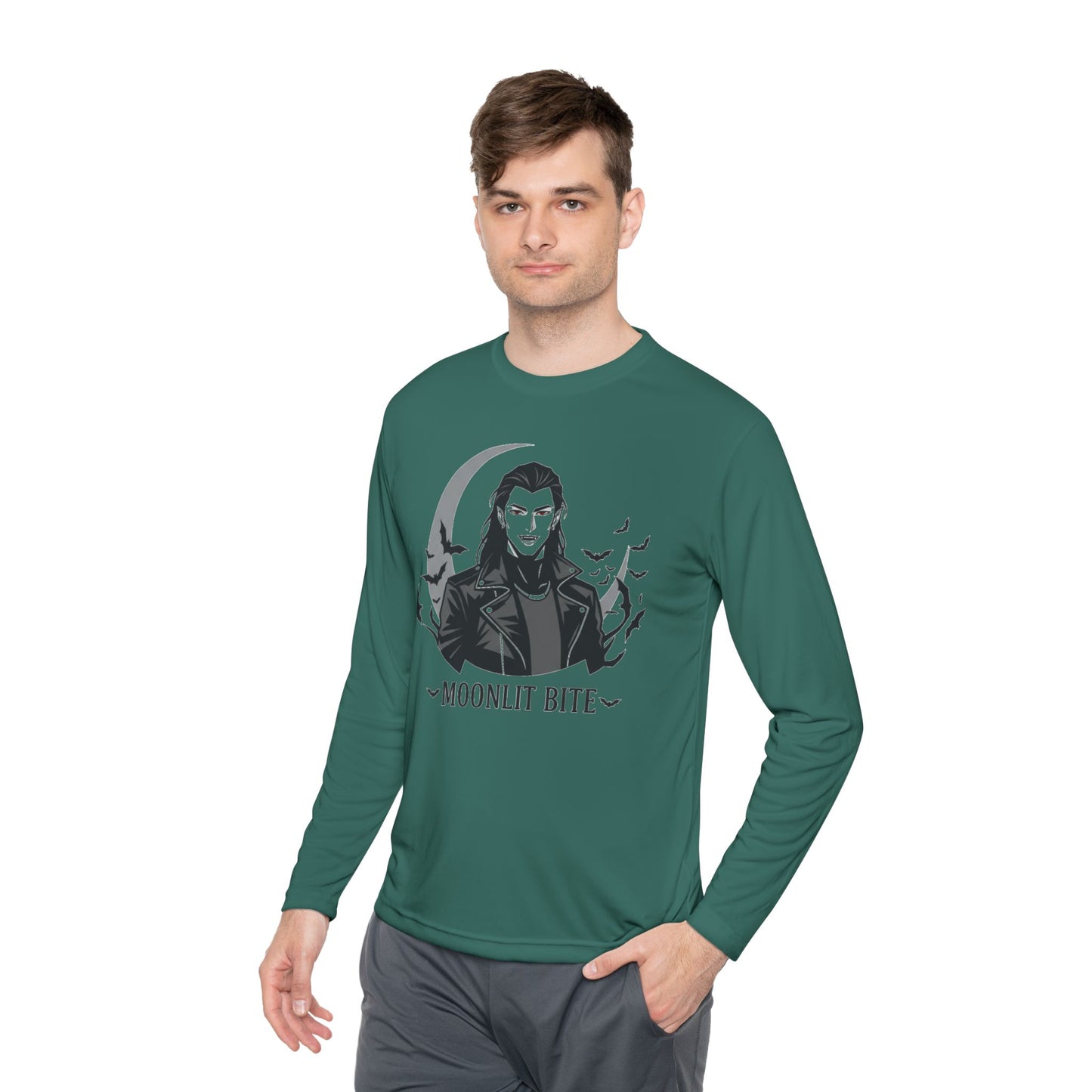 Moonlit Bite Gothic Long Sleeve Tee – Unisex Halloween Shirt, Casual Autumn Wear