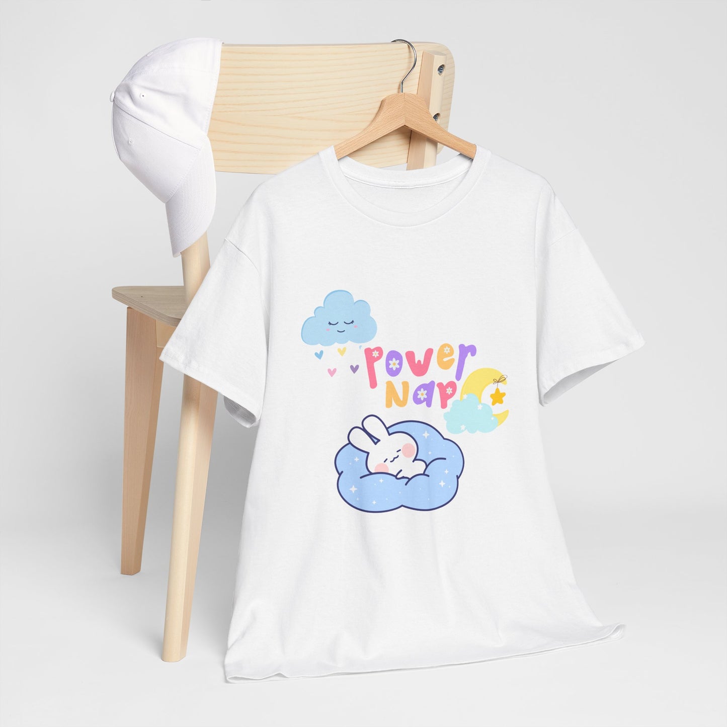 Power Nap Unisex Heavy Cotton Tee, Comfortable T-Shirt, Cute Rabbit Design, Relaxation Gift, Cozy Apparel, Perfect for Nappers