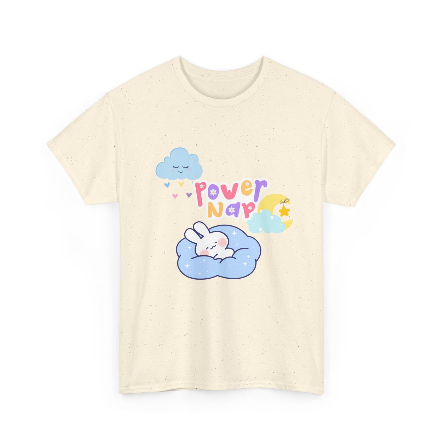 Power Nap Unisex Heavy Cotton Tee, Comfortable T-Shirt, Cute Rabbit Design, Relaxation Gift, Cozy Apparel, Perfect for Nappers