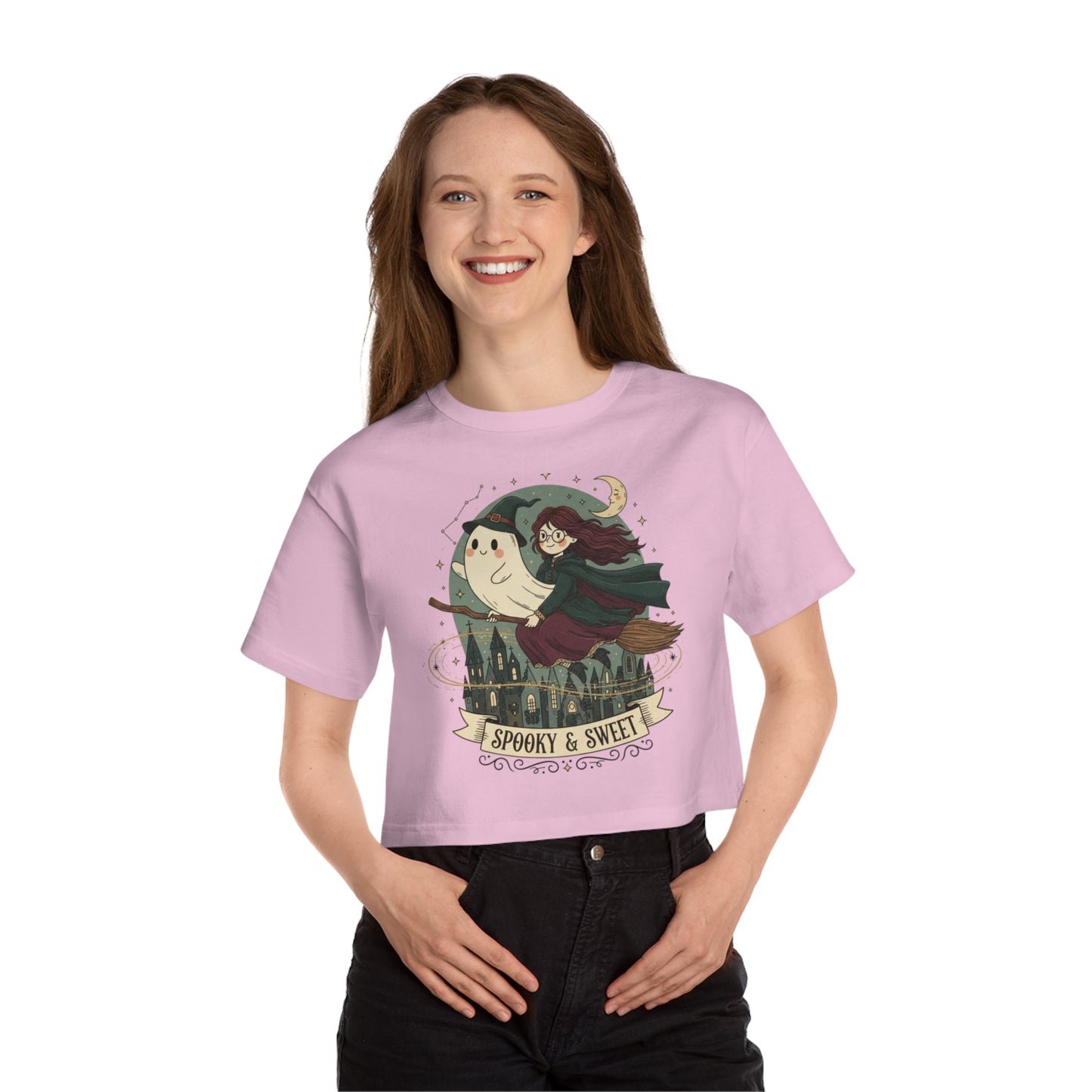Women’s Spooky & Sweet Cropped Halloween T-Shirt | Witchy Cute Fall Top