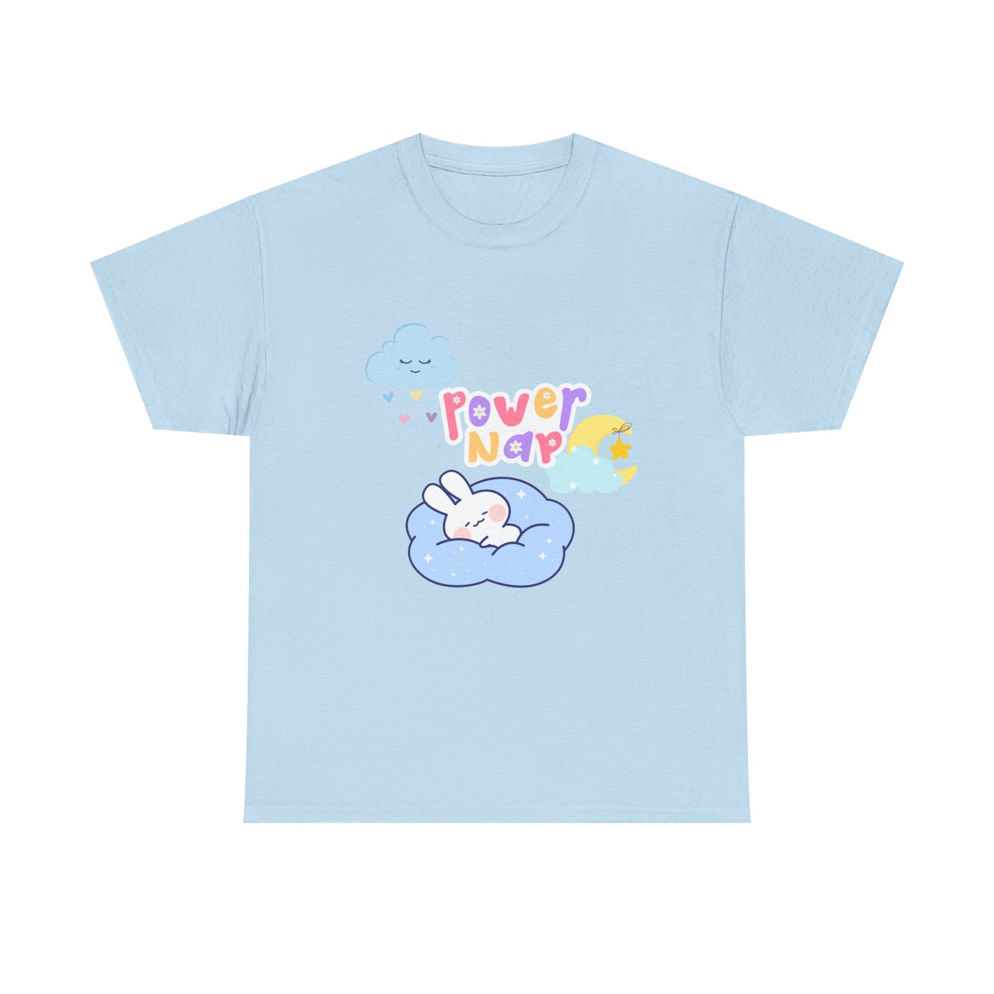 Power Nap Unisex Heavy Cotton Tee, Comfortable T-Shirt, Cute Rabbit Design, Relaxation Gift, Cozy Apparel, Perfect for Nappers