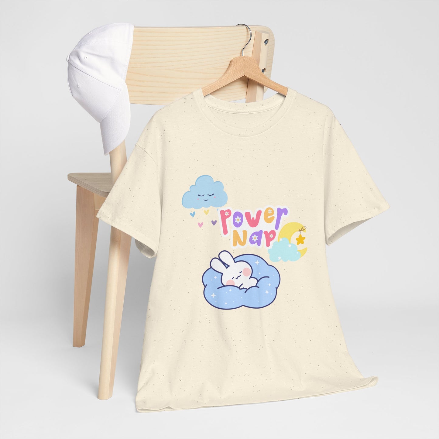 Power Nap Unisex Heavy Cotton Tee, Comfortable T-Shirt, Cute Rabbit Design, Relaxation Gift, Cozy Apparel, Perfect for Nappers