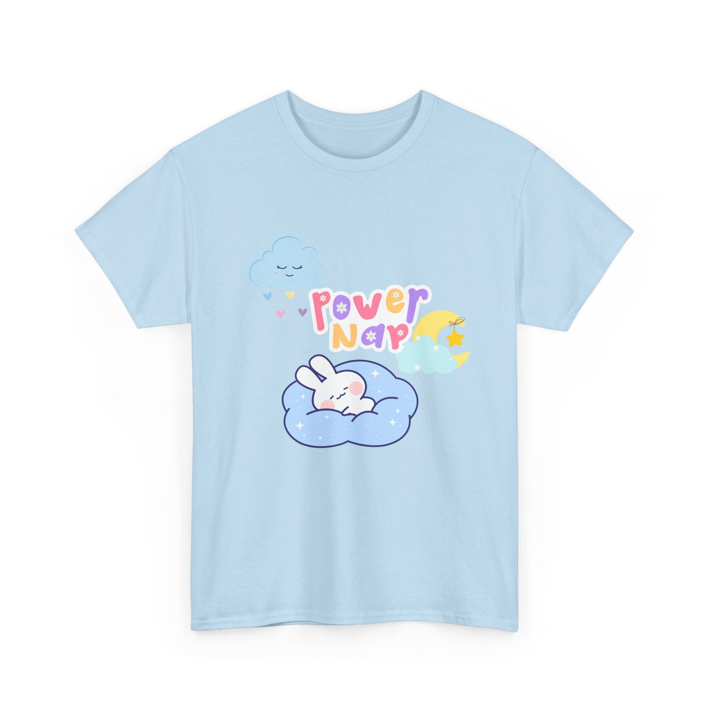 Power Nap Unisex Heavy Cotton Tee, Comfortable T-Shirt, Cute Rabbit Design, Relaxation Gift, Cozy Apparel, Perfect for Nappers