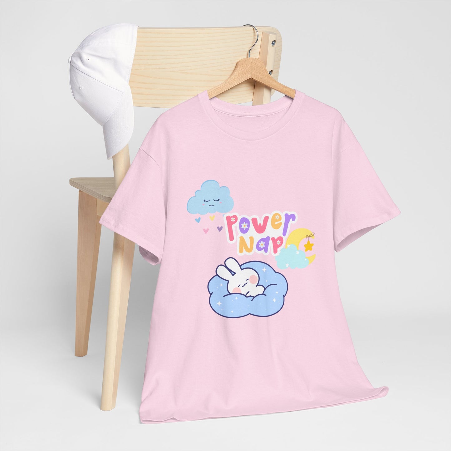 Power Nap Unisex Heavy Cotton Tee, Comfortable T-Shirt, Cute Rabbit Design, Relaxation Gift, Cozy Apparel, Perfect for Nappers