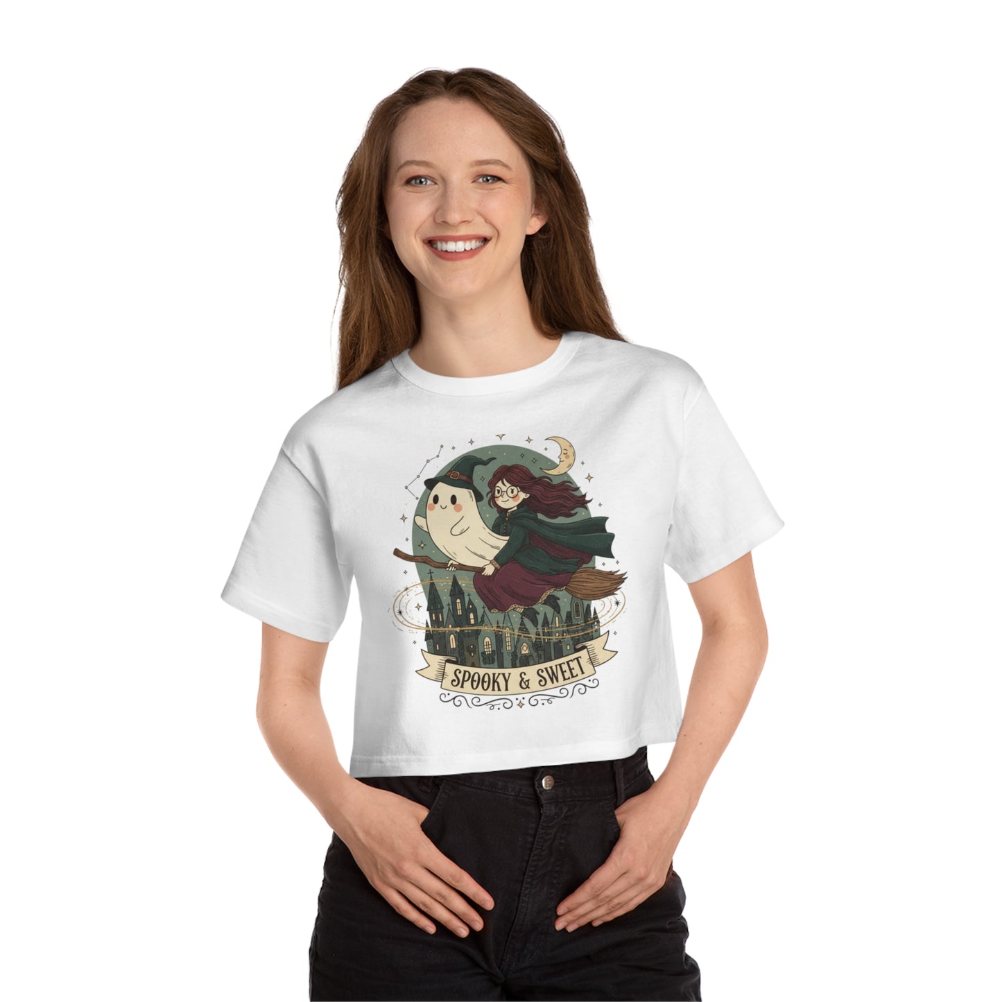 Women’s Spooky & Sweet Cropped Halloween T-Shirt | Witchy Cute Fall Top