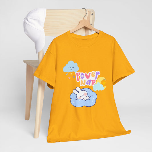 Power Nap Unisex Heavy Cotton Tee, Comfortable T-Shirt, Cute Rabbit Design, Relaxation Gift, Cozy Apparel, Perfect for Nappers