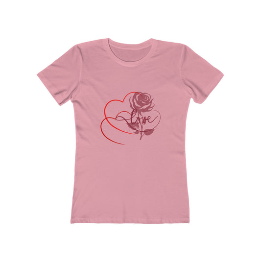 Romantic Floral Boyfriend Tee, Cute Love Shirt, Women's Casual Tee