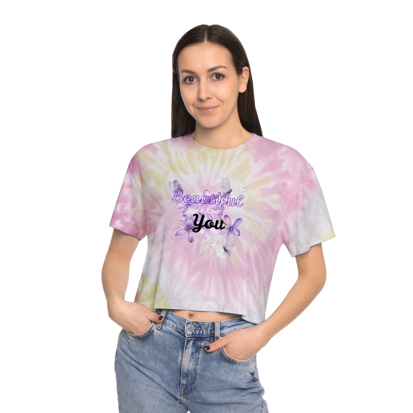 Women's Tie-Dye Crop Tee - Beautiful You, Summer Fashion, Trendy Top, Relaxed Vibe, Gift for Her, Festival Wear